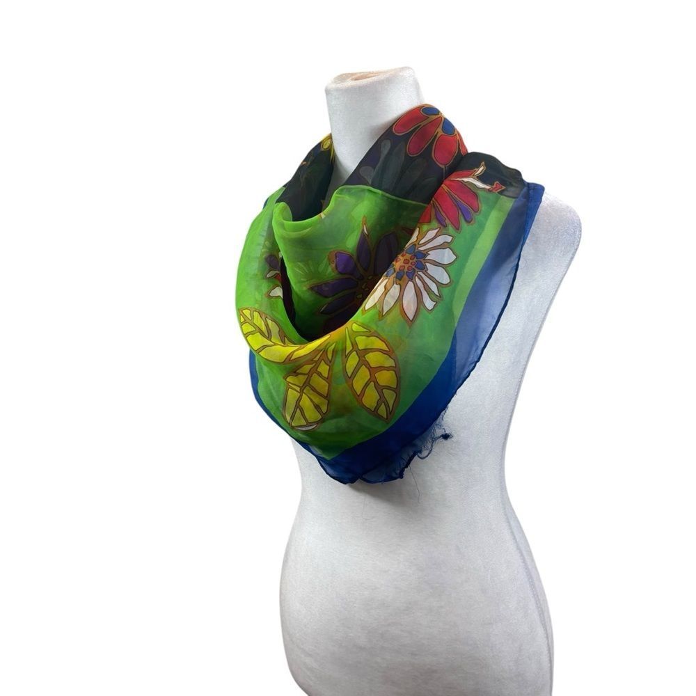 Ladies Vintage Floral Print Square Silk Scarf